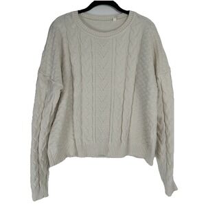 Cyrus Sweater‎ Size XL Cream Cropped Cable Knit Cozy Minimalist Fisherman